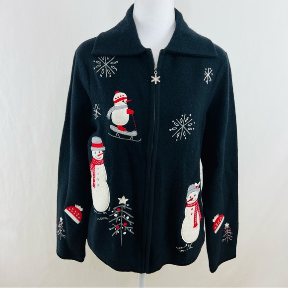 NWT Charter Club Christmas Snowman Full Zip Wool Cardigan Jacket Size M - Picture 2 of 16
